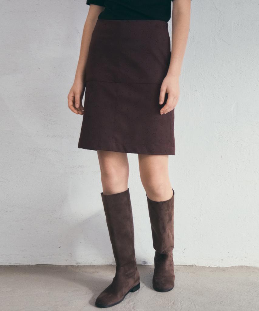 Aueonoseuteljia Punch Fake Suede Midi Skirt_Brown(O25-Sk19)