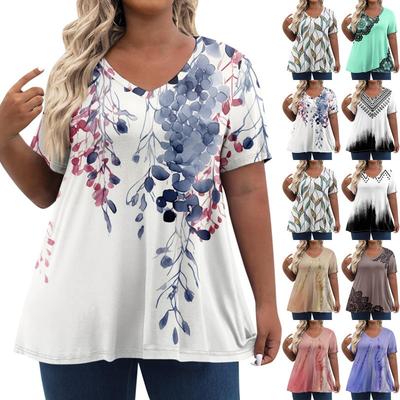 Womens Plus Size Tops Shorts Sleeve Shirts V Neck Casual Clothing Clothes Printed Tops T-Shirts Women’s