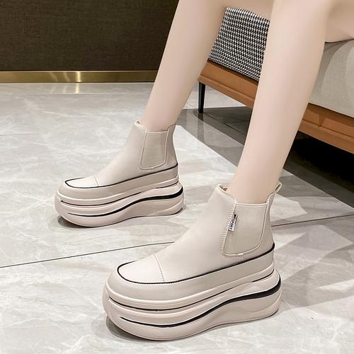 fashion 7cm Thick-soled Hidden Heel Ankle Boots All-match Comfortable High-top Sneakers Autumn New Chelsea Short Boots Casual Shoes