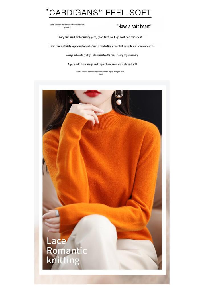 Autumn Winter 100% Wool High-Collar Long Sleeve Loose Knit Sweater Dress