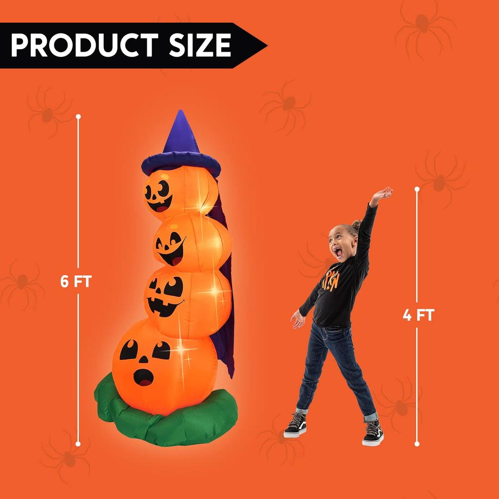 Joyfy 6 FT Halloween Inflatables Stacked Pumpkins with Build-in LEDs for Porch Halloween Pumpkin Decor Blow Up Yard Decorations