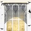 Atmungsaktiver Verandavorhang Halloween Gruseliges Fenster-Abschlussvorhang, Muster mit Totenkopf und Fledermaus Durchsichtiger Spitzenvorhang, Detaillierter Abschlussvorhang Lichtfilternd Gotisch für Wohn