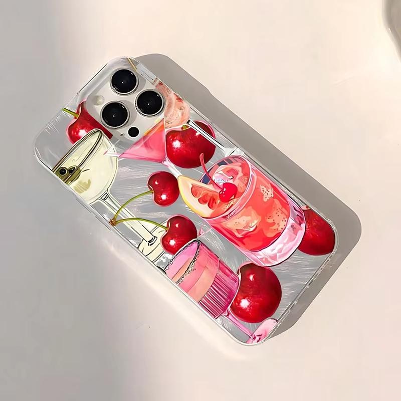 Fruit Juice & Cherry Pattern Phone Case For Samsung Galaxy S26 S24 S25 S23 Ultra S22 S21 Plus FE A15 A34 A35 A50 A54 A55 Cover