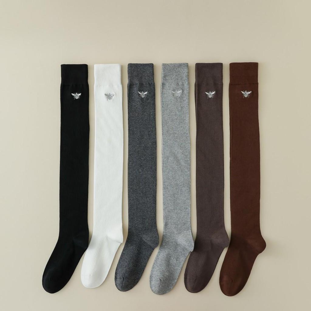 Damsockor i Miu-stil, bomull, mikropress, över knäna, för höst och vinter