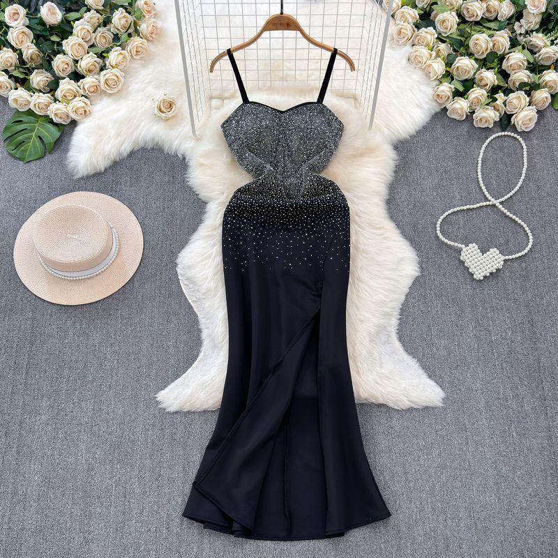 Women's Dress High-End Affordable Luxury Niche Temperament Long Sling Dress Summer Car Model Host Dress Birthday Banquet