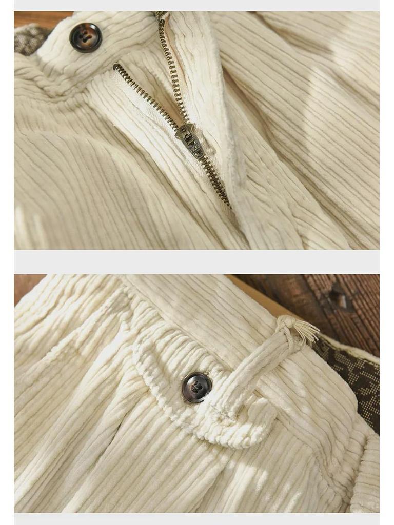 Men's Loose Corduroy Pants: Autumn/Winter Thick, Washed, Slightly Elastic, Wide-Leg, Japanese Retro Style.