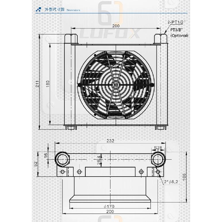 AJ0510T-CA 10 l/min Hydraulický chladič Vzduchem chlazený Olejový radiátor Výměník tepla pro CNC hydraulický systém Pro lamelové čerpadlo VP20 VP30