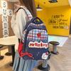 Schoolbag Japanese Kt Cat College Student Backpack Cute High School Student Cartoon Plaid Schoolbag Lightweight Large Capacity Initial Backpack Women
