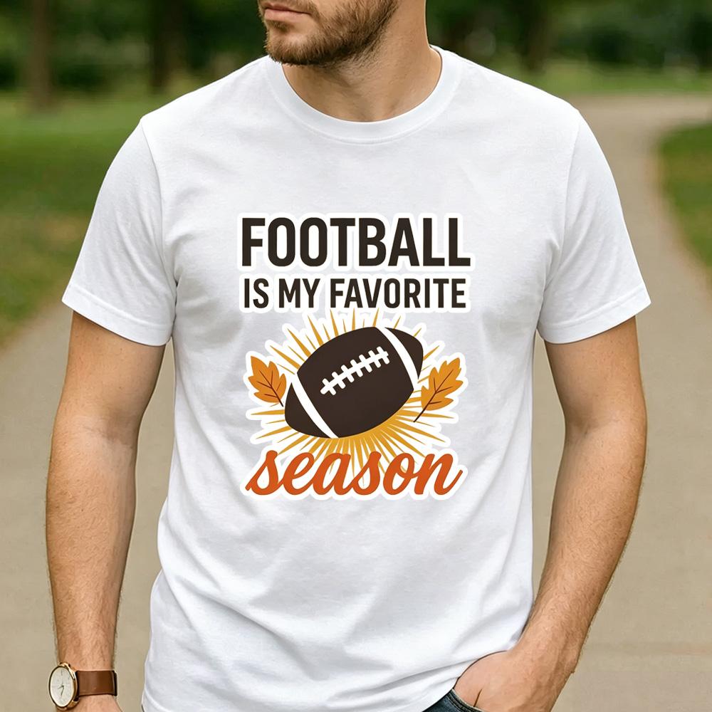 Football Lover Graphic T Shirt Football Is My Favorite Season Maple Leaf Sunburst Print Unisex Cotton Fall Sports Casual Tee