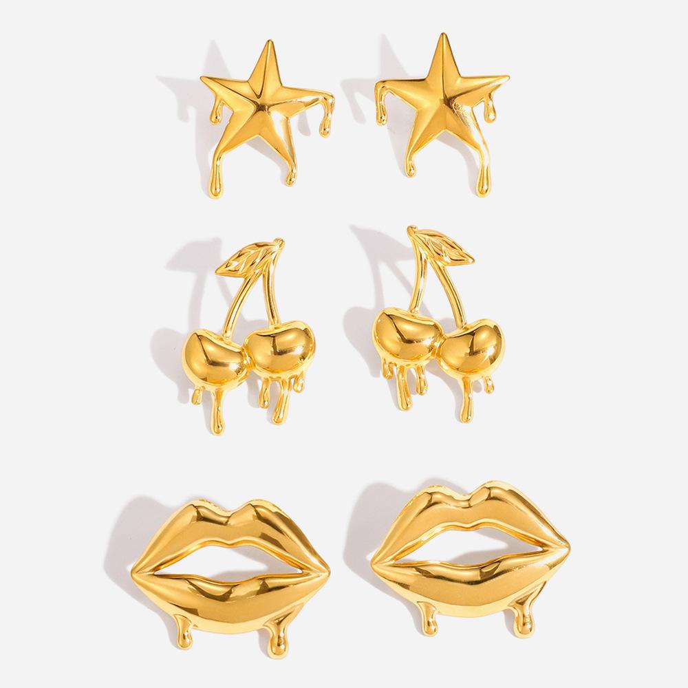 Design Sense Sweet Romantic Wind 18K Gold, Liquid Melted Lips Earrings Versatile Jewelry