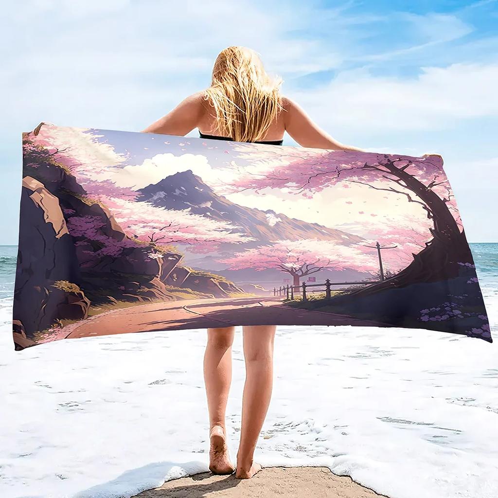 Cherry Blossom Sand Free Beach Towel Absorbent Bath Towel Large Hand Towels Quick Fast Dry Extra Large Thin Towels for Spa Pool