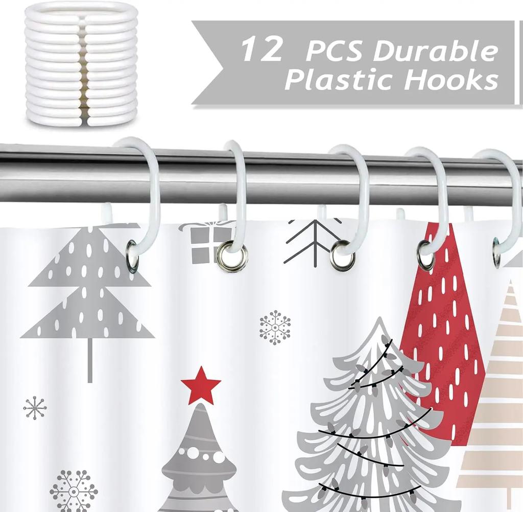 GAEChristmas Shower Curtain, Red Gnomes Xmas Tree Snowflake Winter Holiday Bathroom Decor Polyester Fabric Waterproof Bath Cur