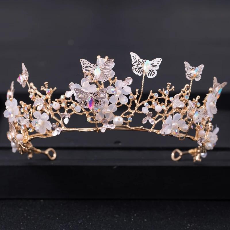 Barock Perle Strass Krone Blume Schmetterling Prinzessin Diadem Stirnband Haarschmuck Damen Braut Hochzeit Haarschmuck Schmuck