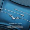 Korean Style S925 Sterling Silver Reindeer Antler Necklace - Cute Christmas Pendant Clavicle Chain