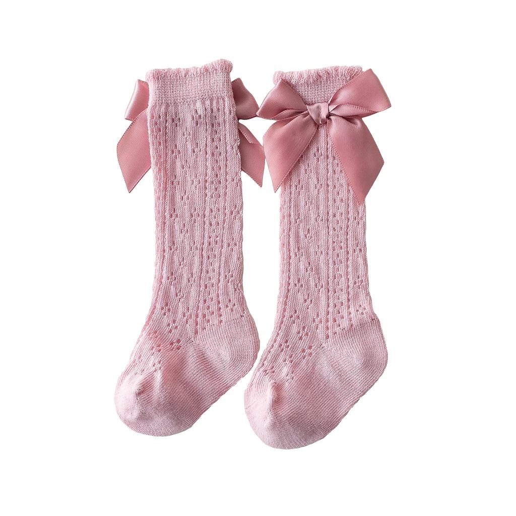 Baby Girls Knee High Socks Breathable Cutout Mesh Cute Bows Dress Socks Newborn Stockings for Clothing Accessories