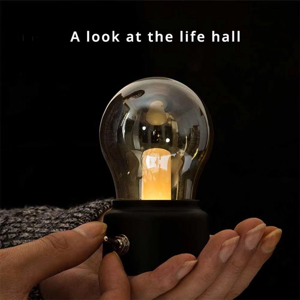 Fashion Glass Lampshade Night Light Cordless Operation Flame Tip Design Desk Lamp Decorative Bulb LED Bulb Lemp Table