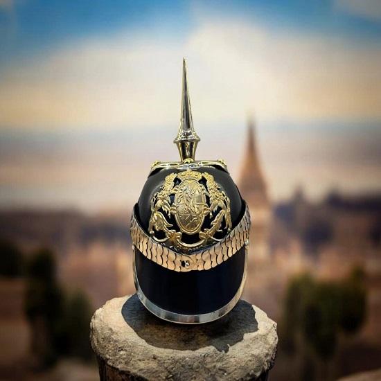 Handmade German Pickelhaube Helmet WW1 Prussian Officer Long Spike Leather Brass