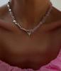 Moderne Vintage Silberfarbene Geometrische Perlenketten Halskette Für Frauen Weiblich Boho Quaste Herz Anhänger Schmuck