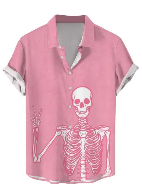 Vintage Men Shirts Funny Skull Flowers Printing Streetwear Short Sleeve Shirts Summer Hawaii Shirt Print Lapels Shirts for Men