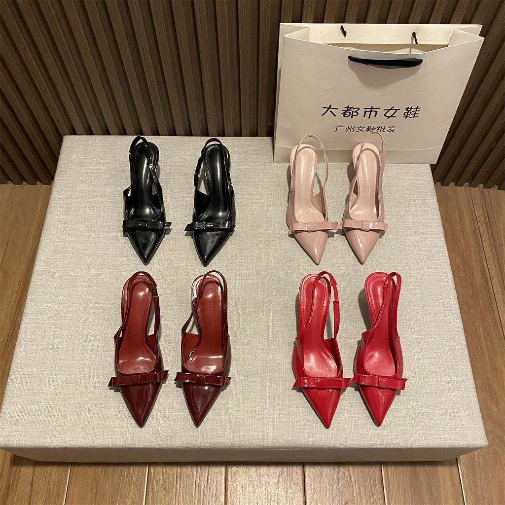 Korean version of thin heel bag head strap sandals women's fashion elegance temperament pointed bow high heels 2025 autumn new models