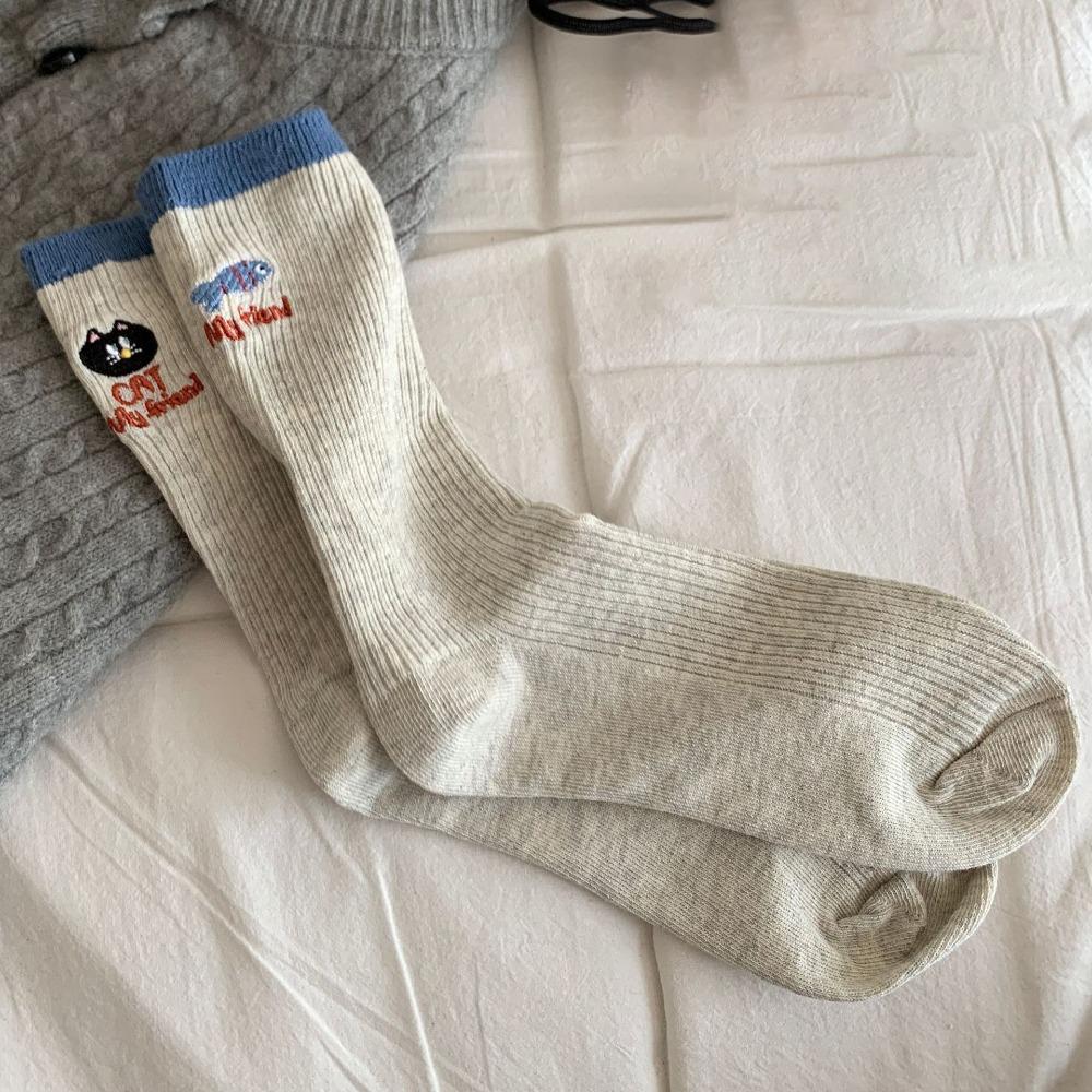 Breathable Couples Sock Cartoon Cat Sports Socks Comfortable Mid Tube Socks  for Men Women