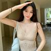 #Summer new Spice Girl style V-neck lace dispensing splicing ice silk vest female slim one-piece with chest pad