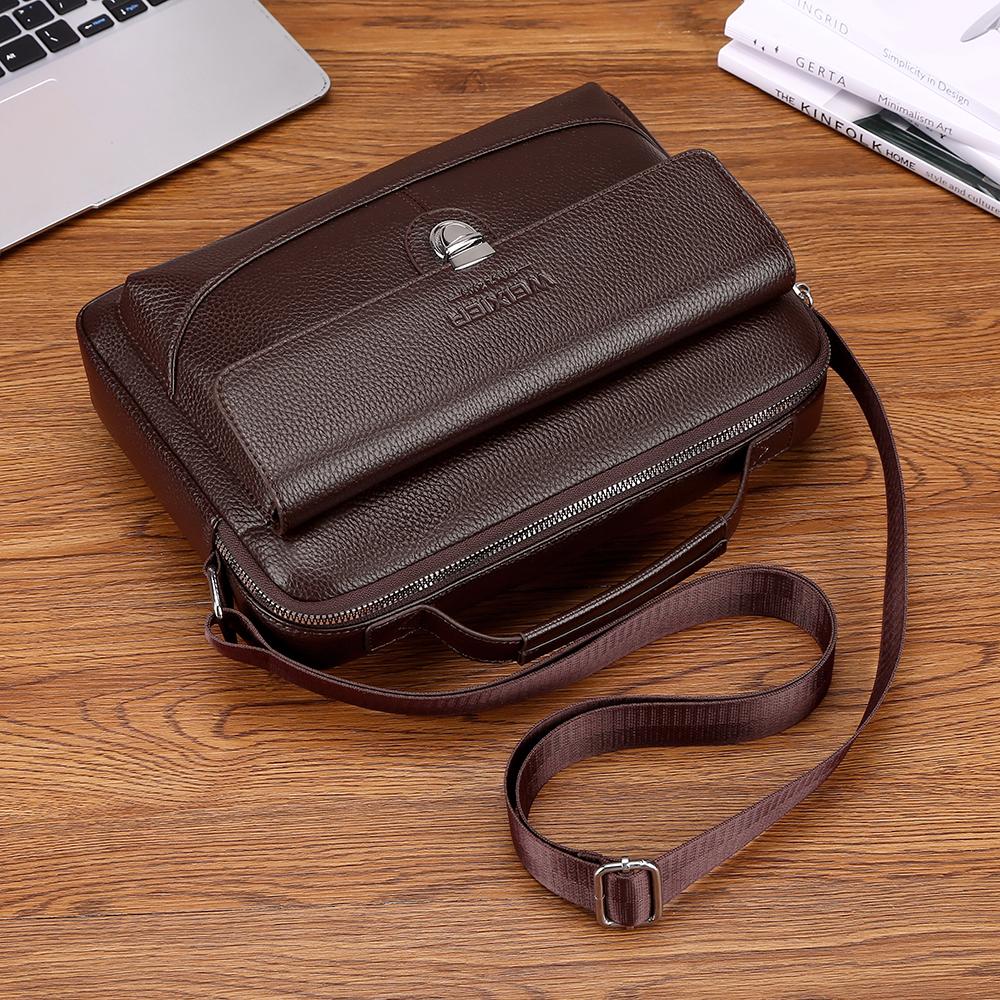 WEIXIER Men's Leather Crossbody Shoulder Bag Waterproof Messenger Briefcase Satchel Travel Bag Handbags Adjustable Strap
