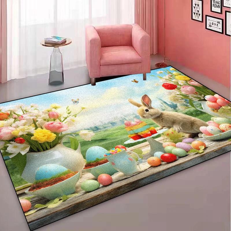 Cute Cartoon Carpet for Living Room Rabbit Pattern Bedroom Decoration Non-slip Children Rugs Bathroom Cloakroom Plush Floor Mats