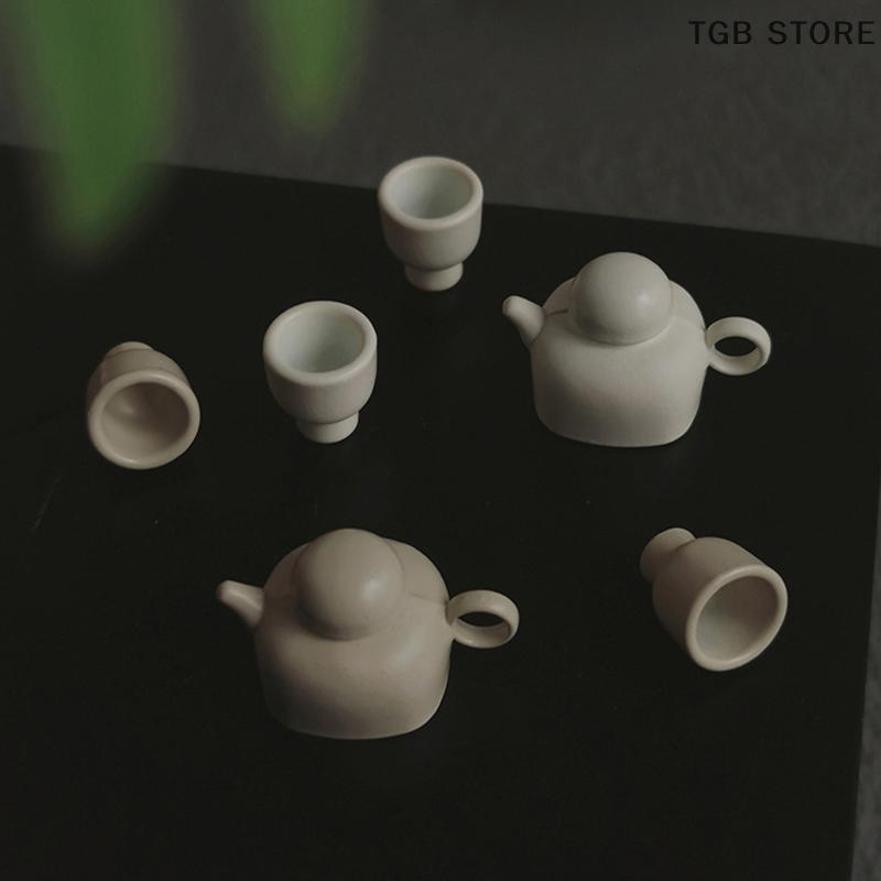 1/12 Dollhouse Simulation Teapot Teacup Kit Dollhouse Miniature Kitchen Decoration Toy Dolls House Micro Scene Photo Props