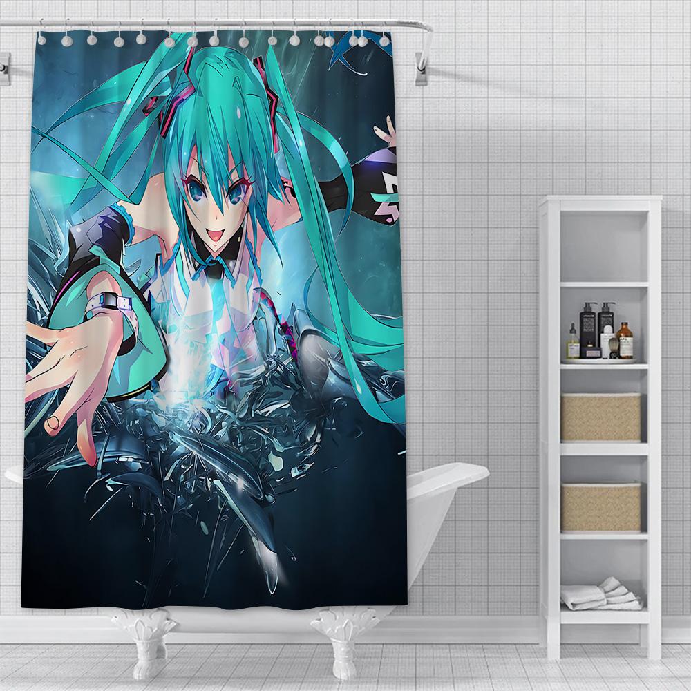 Anime Girl H-HatsuneS M-Miku Shower Curtain Waterproof Polyester Fabric Paint Bath Curtain Home Bathroom Decor Curtain With Hook