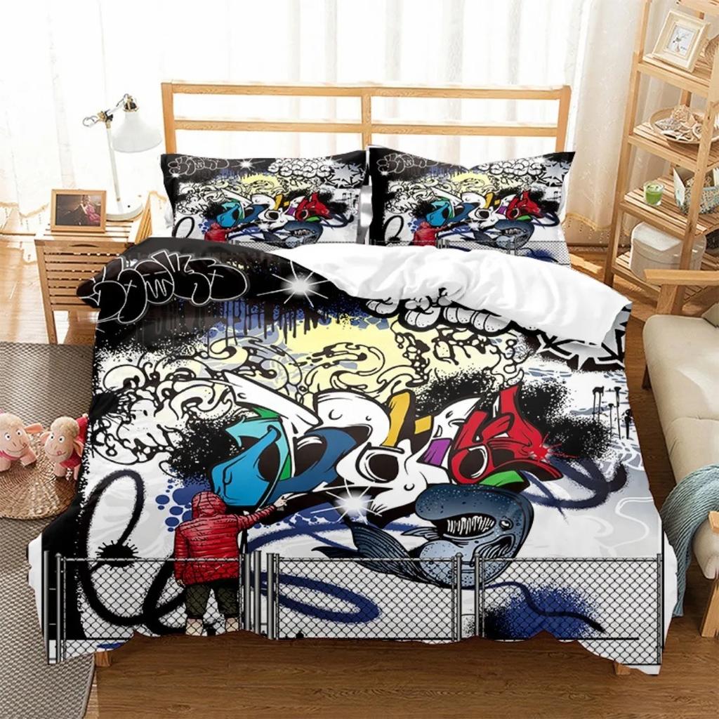 Hippie Graffiti Bedding Set For Bedroom Soft Modern Bedspreads Comefortable Kids Duvet Cover Quilt Cover And Pillowcase