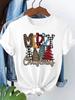 (Asian Size) Lovely Letter Short Sleeve T-shirts Merry Christmas Fashion Women's Top O-neck T Shirt Print Casual New Year Clothing Graphic Tee