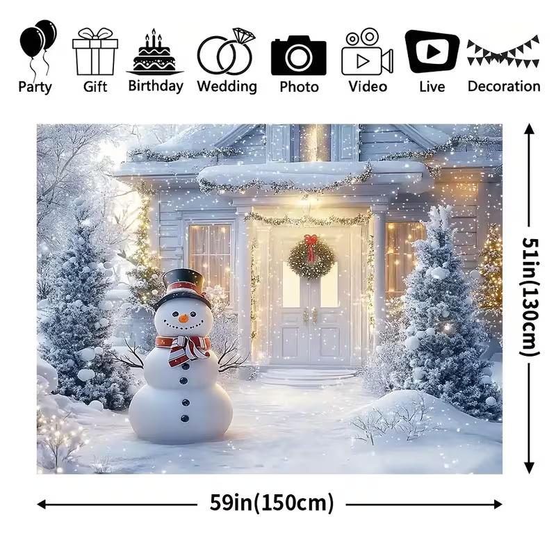 2D Weihnachten Winter Kulisse Schneemann Verschneites Haus Feiertags Fotografie Hintergrund