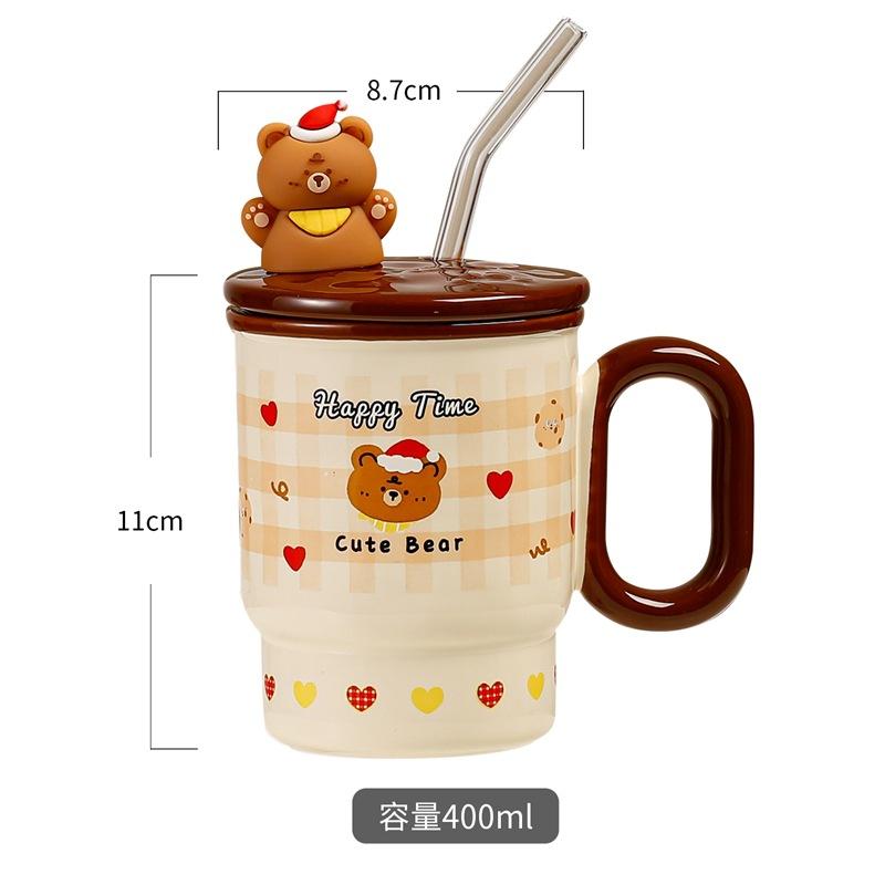 Cartoon Katze Tasse mit Deckel und Strohhalm Hochwertige Haushaltskeramiktasse Geburtstagsgeschenk für Mädchen Wasserbecher