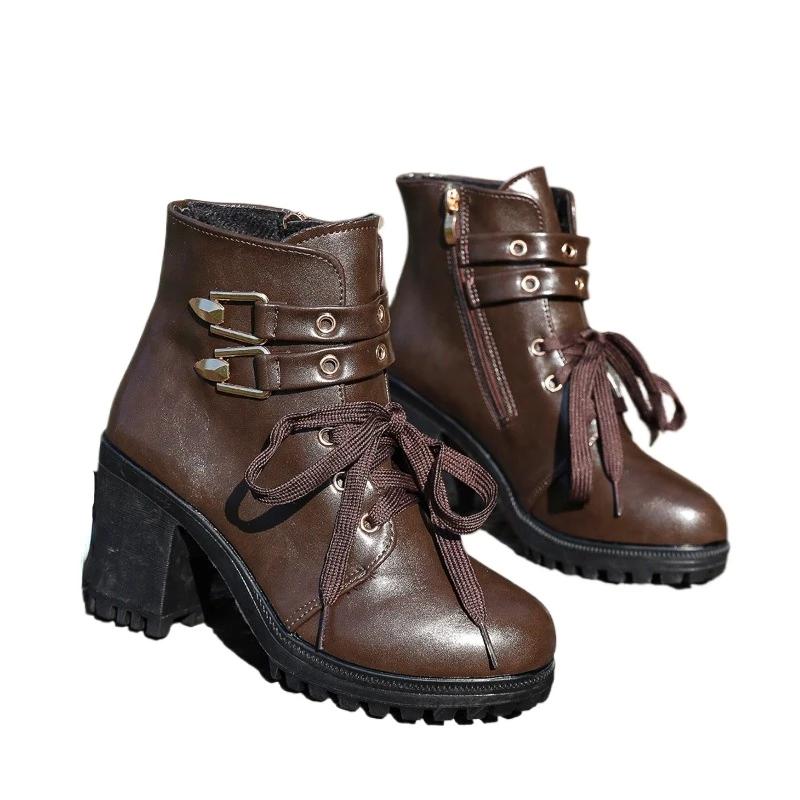 New Front Lace-up Ankle Boots 2024 Hot Sale Ladies Shoes Side Zipper Women's Boots Fashion Metal Decoration Modern Boots Women