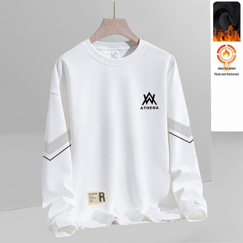 Men's Loose Round Neck Plus Velvet Long Sleeve Pullover for Autumn and Winter