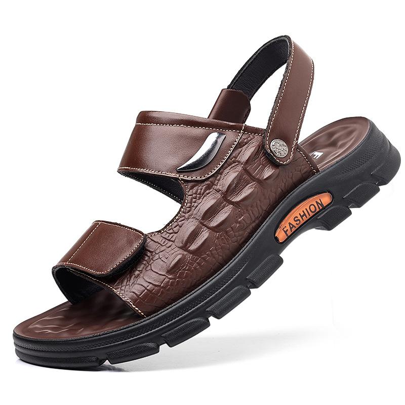 Sandals men's new 2025 summer cowhide non-slip platform casual beach shoes wear dual-purpose cool slippers