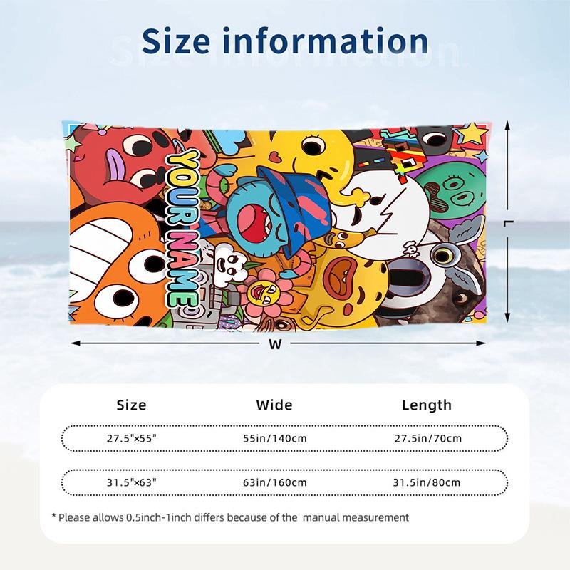 Amazing World of Gumball Beach Towel, Personalized Custom Text, Quick Dry Soft Large Towel For Swimming Pool Travel