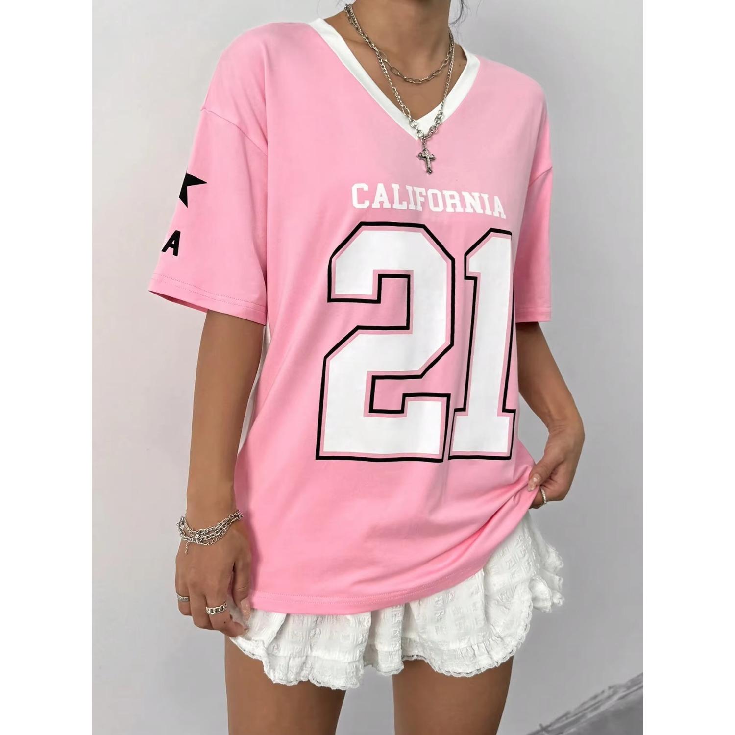 

Футболка с цифровым принтом, V-образным вырезом, свободный топ, модная уличная одежда, спортивная одежда, футболка с коротким рукавом M