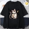 T-shirt Mens Women Summer Drag Cool Kitten Print T-shirt American Student Short-sleeved Top Loose T-shirts