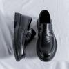 Fashion British Style Massage Sole Loafers Comfortable Versatile Men's Leather Casual Shoes Men's Split Leather Shoes Simple Black