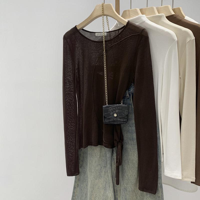 Langman Korean Lyocell Tencel Long Sleeve Blue Tie-up T-shirt Small кофейный