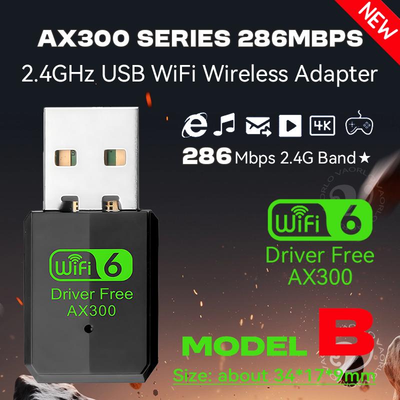 

VAORLO WIFI 6 USB Adapter AX300 Network Card Mini USB Dongle 2.4GHz 802.11AX Wireless Dongle Receiver For Win 7/10/11 Drive Free Model B