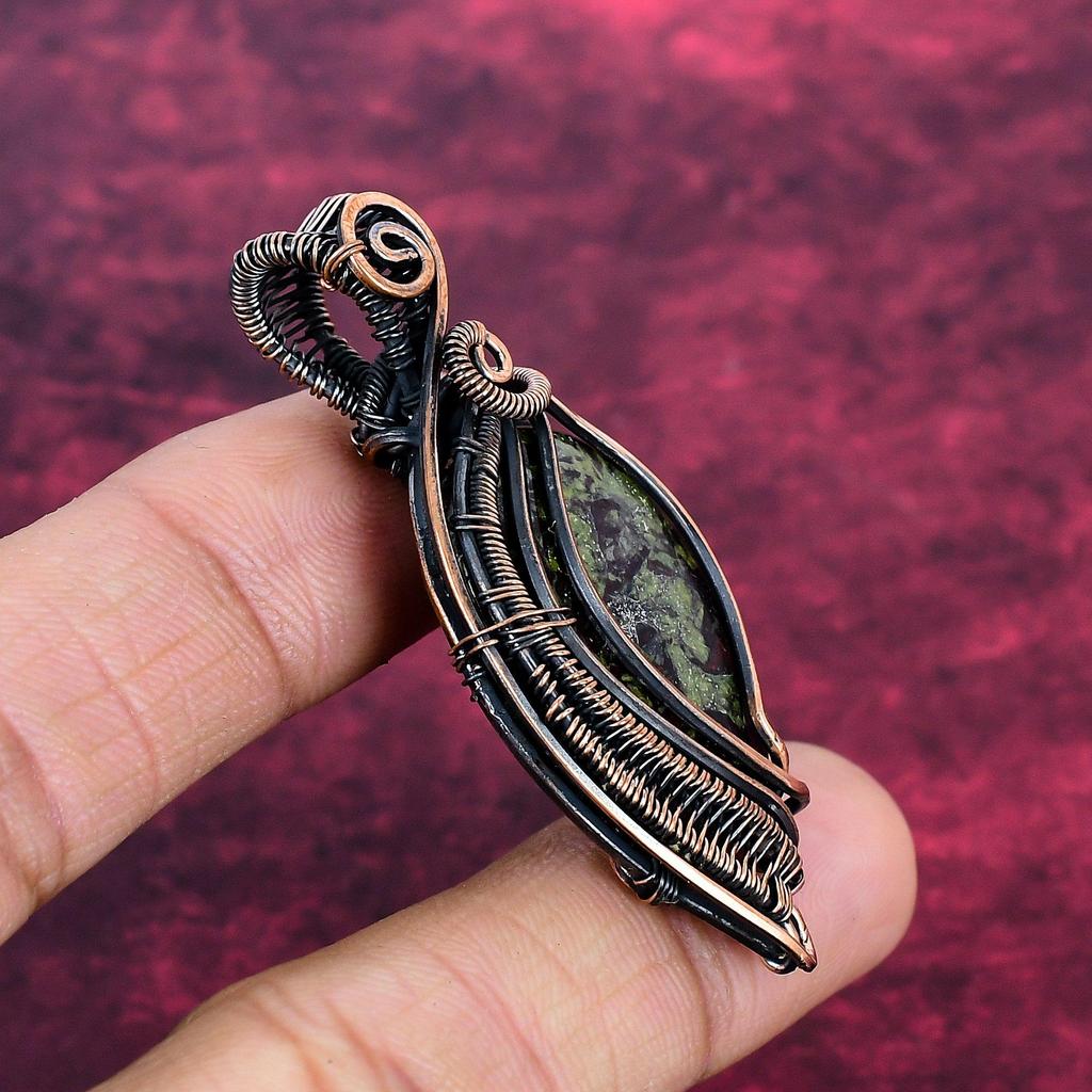 Dragon Bloodstone Pendant Genuine Gemstone Pendant Copper Wire Wrapped Jewelry