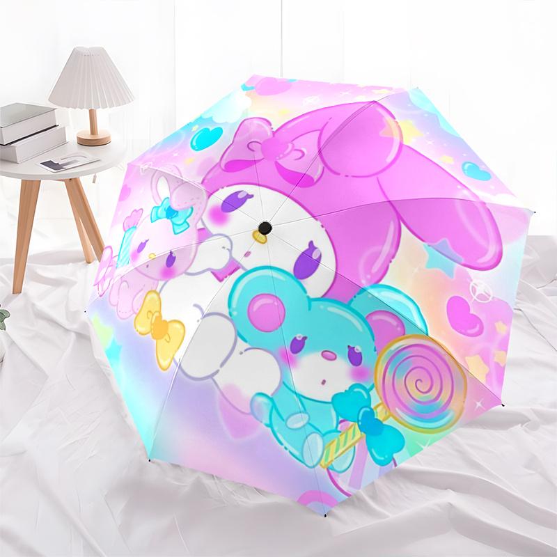 

1pc My Melody & Friends Automatic Folding Umbrella - Portable 3-Fold Design with Iron Frame, Perfect for Fans, Travel, Daily Use, and Gifts!A078