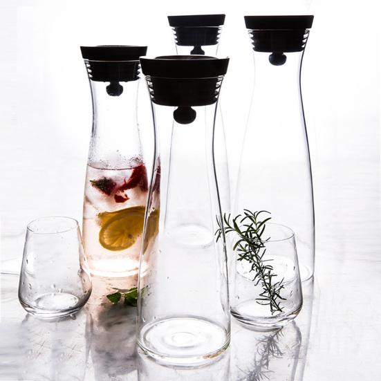 Glass Water Pitcher, Heat Resistant Cold Brew Jug with Lid, 800ml/1200ml/1500ml Large Iced Tea Carafe for Fridge