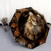 Cats and Flowers pattern, automatic folding umbrella, portable and foldable design, 8 ribs, a Christmas or birthday gift.