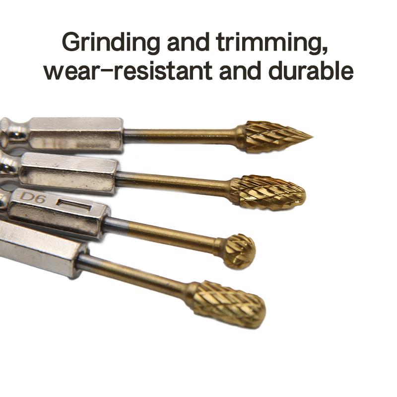 10pc golden hard alloy double stripe rotary file tungsten steel grinding head woodwork mill cutter electric grind polish tool