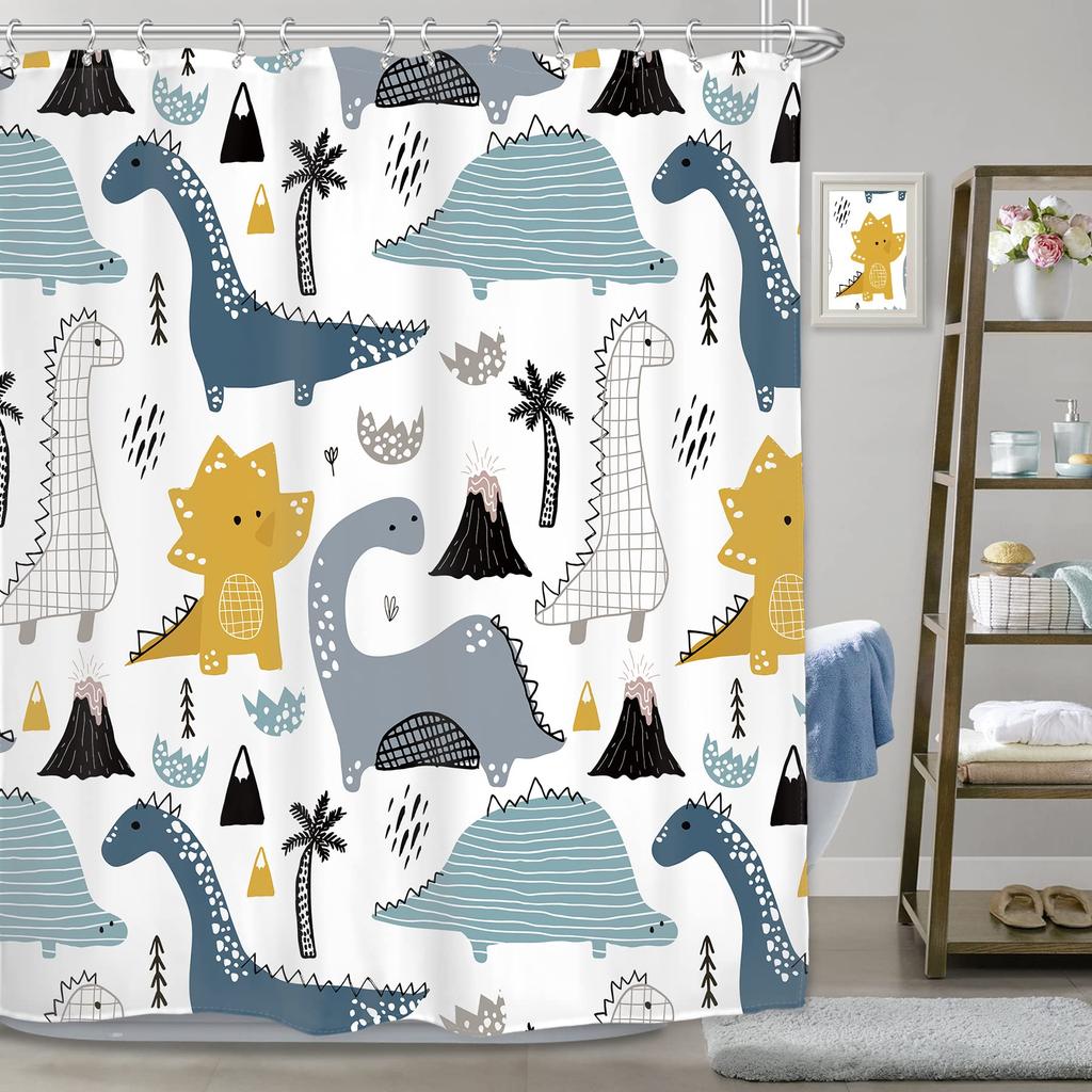 Dinosaur Shower Curtain For Bathroom, Funny Jurassic Dino World Park Shower Curtain Sets Bathtub Decor With Hooks Waterproof