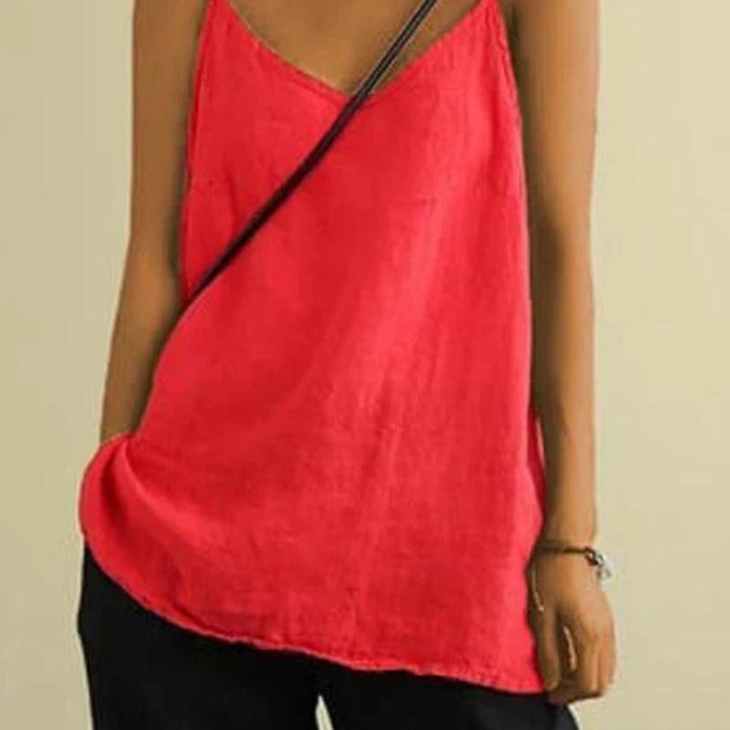 Women's Cotton Linen Camisole Spaghetti Strap Loose Fit Sleeveless Summer Tank Top